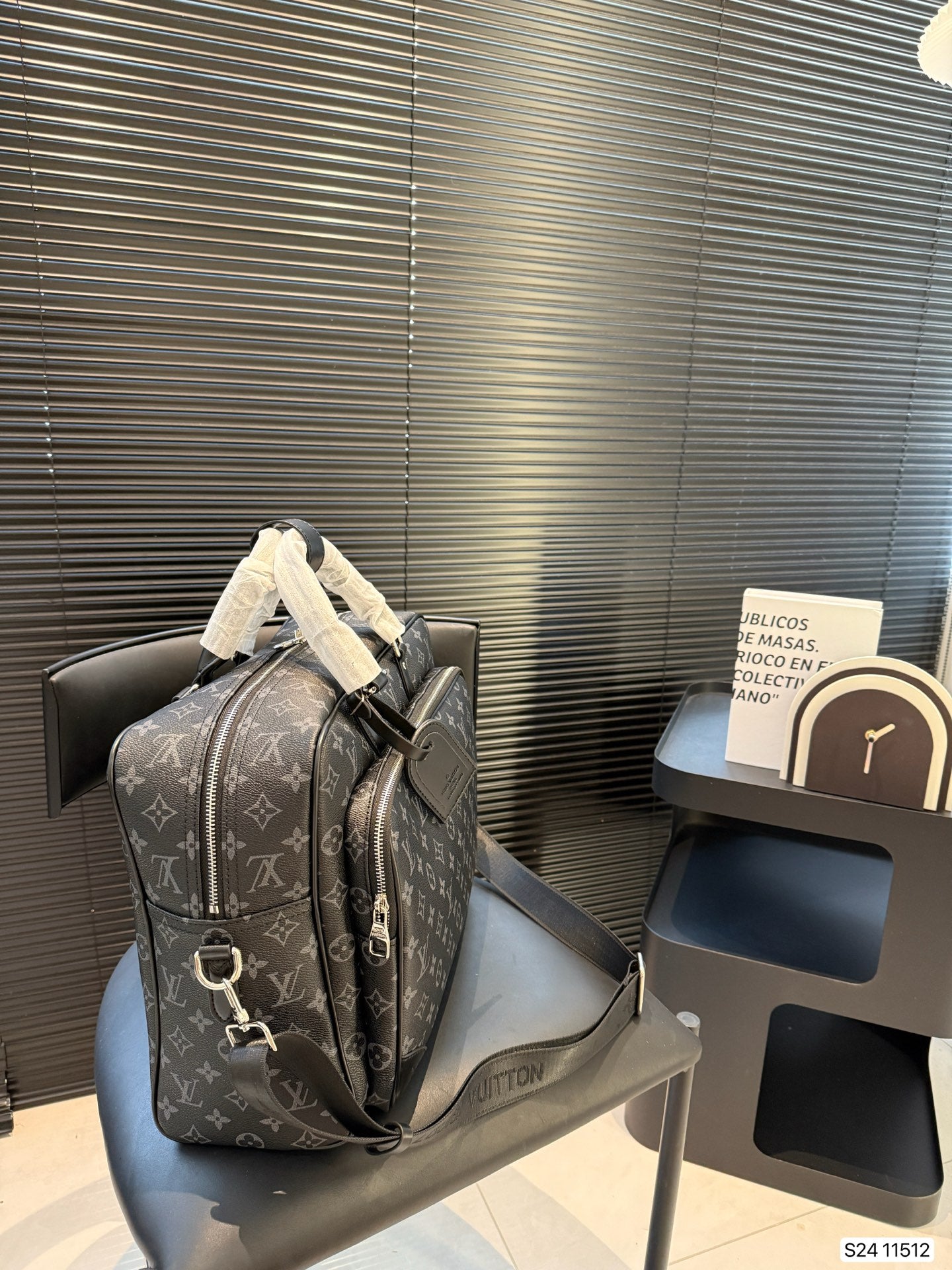 Louis Vuitton Black heavy duty leather laptop bag