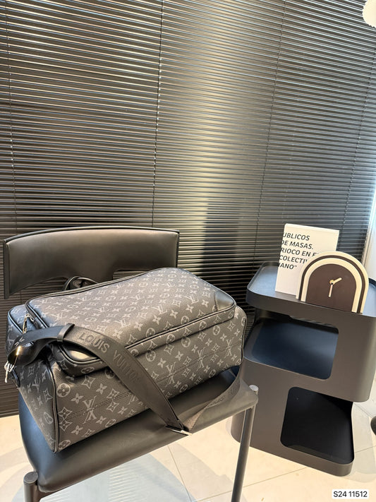 Louis Vuitton Black heavy duty leather laptop bag