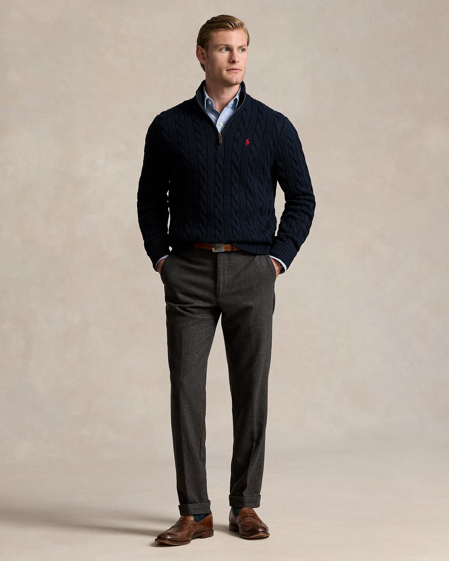 Cable-Knit Cotton Quarter-Zip Jumper Polo Ralph Lauren Hunter Navy colour