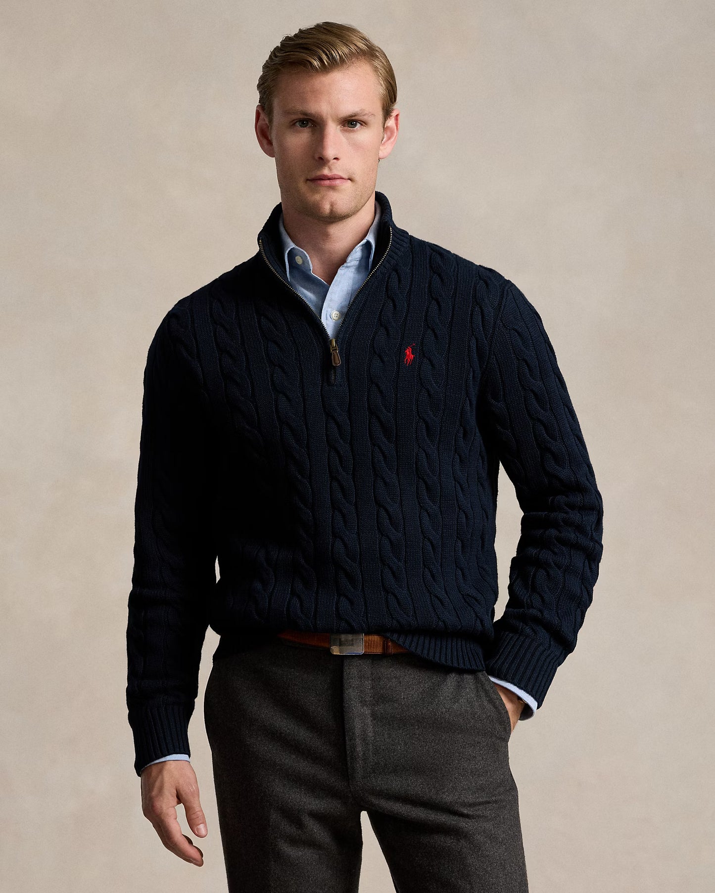 Cable-Knit Cotton Quarter-Zip Jumper Polo Ralph Lauren Hunter Navy colour