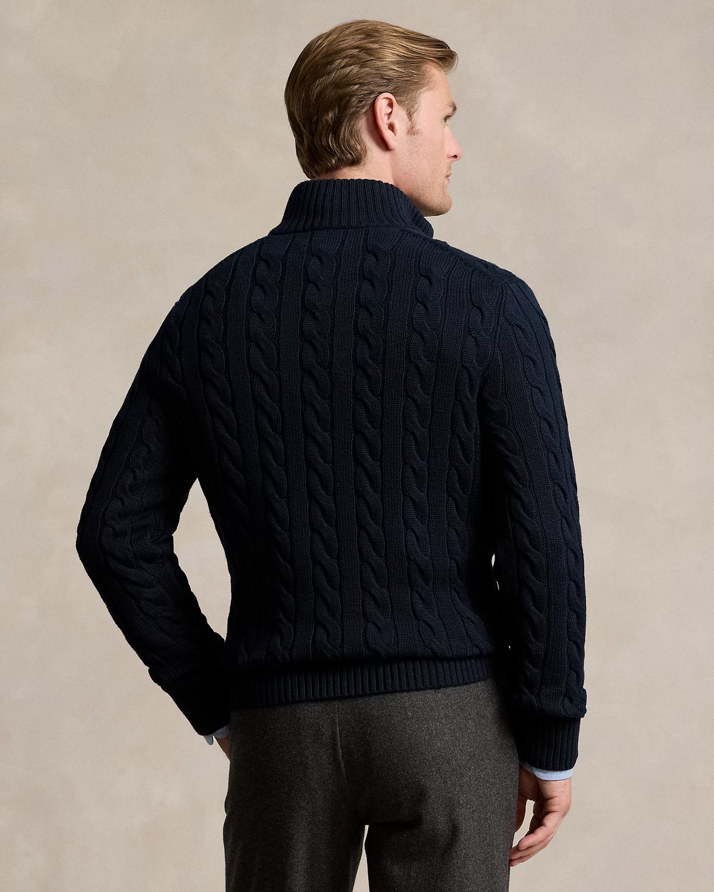 Cable-Knit Cotton Quarter-Zip Jumper Polo Ralph Lauren Hunter Navy colour