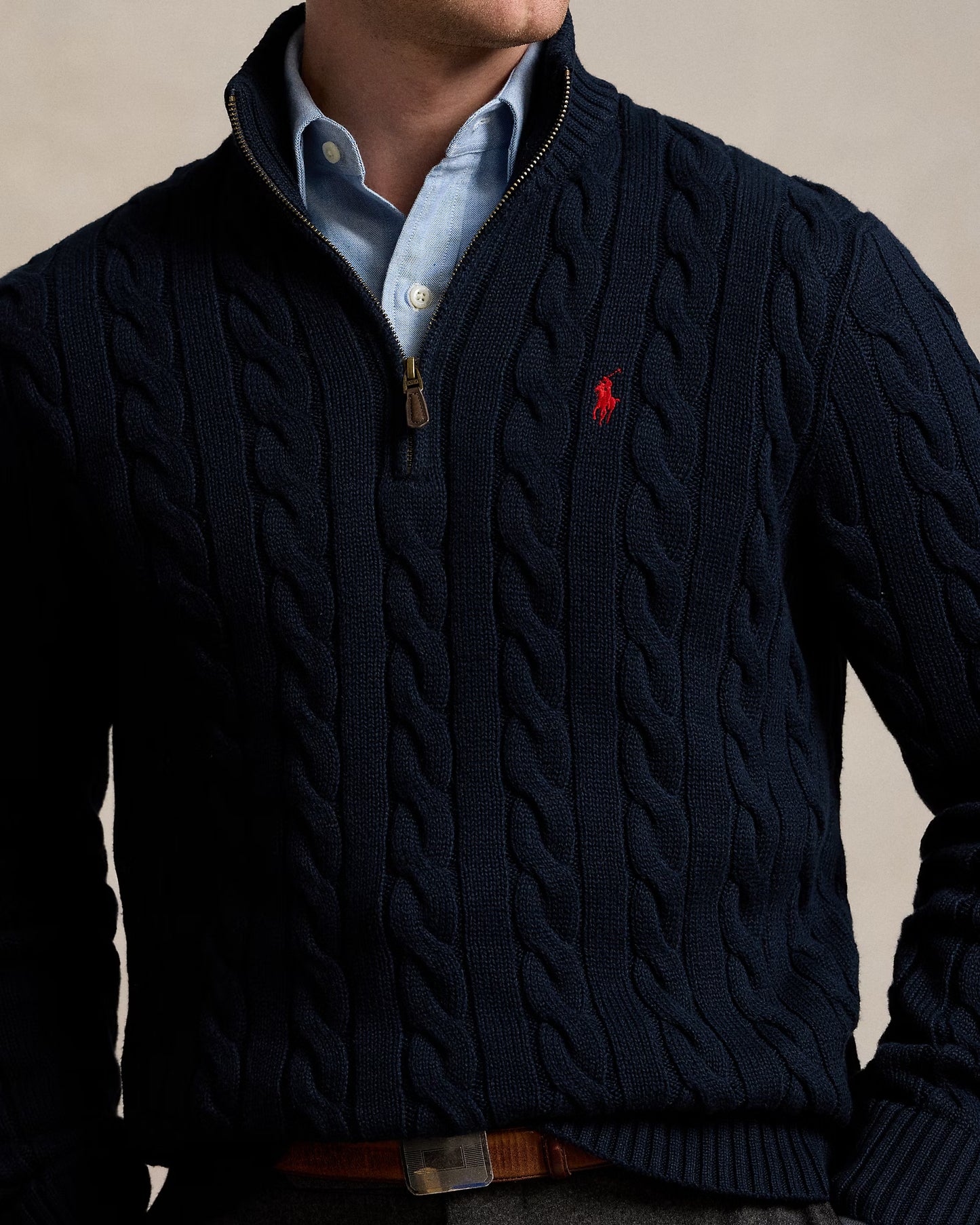 Cable-Knit Cotton Quarter-Zip Jumper Polo Ralph Lauren Hunter Navy colour
