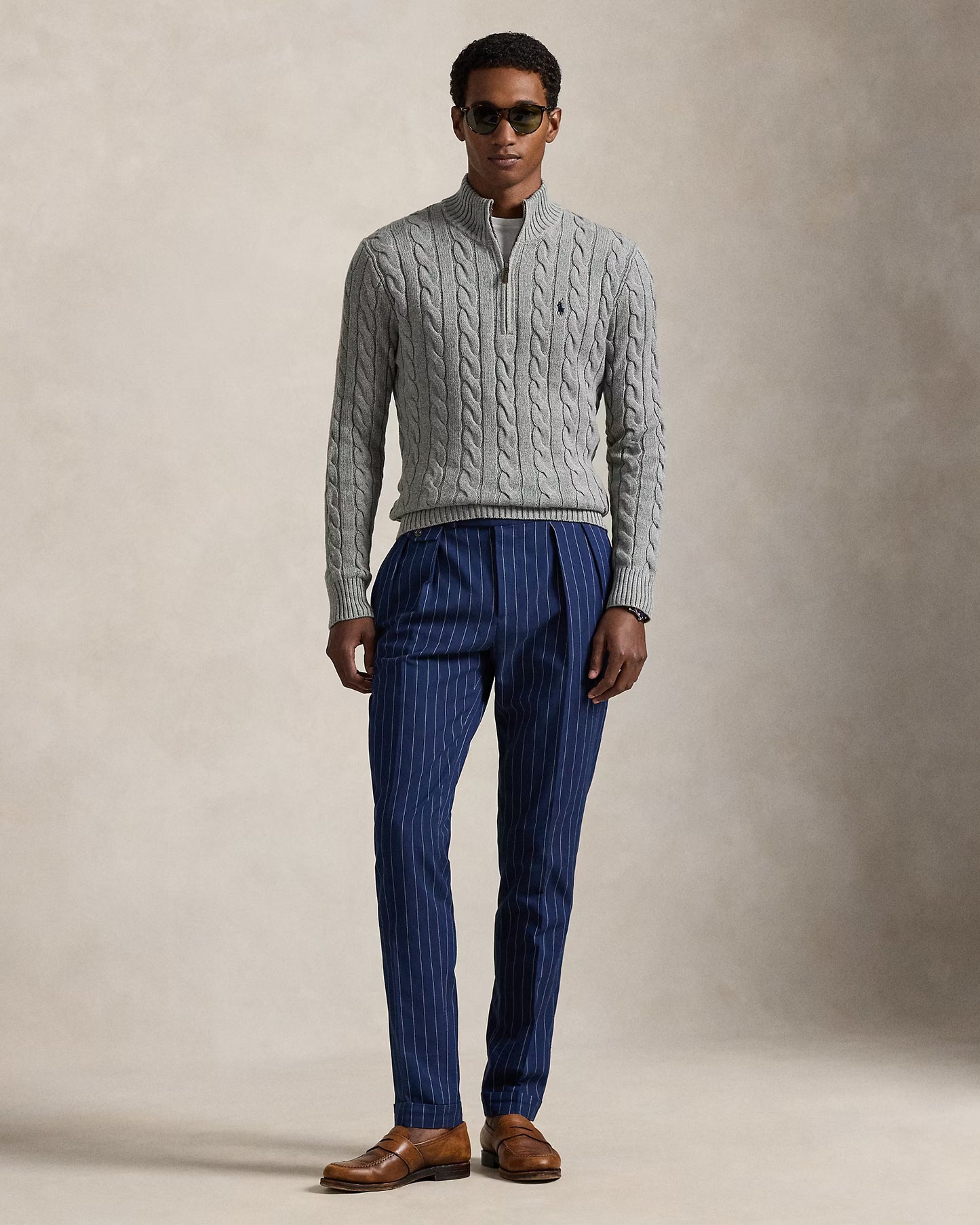 Cable-Knit Cotton Quarter-Zip Jumper Polo Ralph Lauren Fawn Grey Heather colour