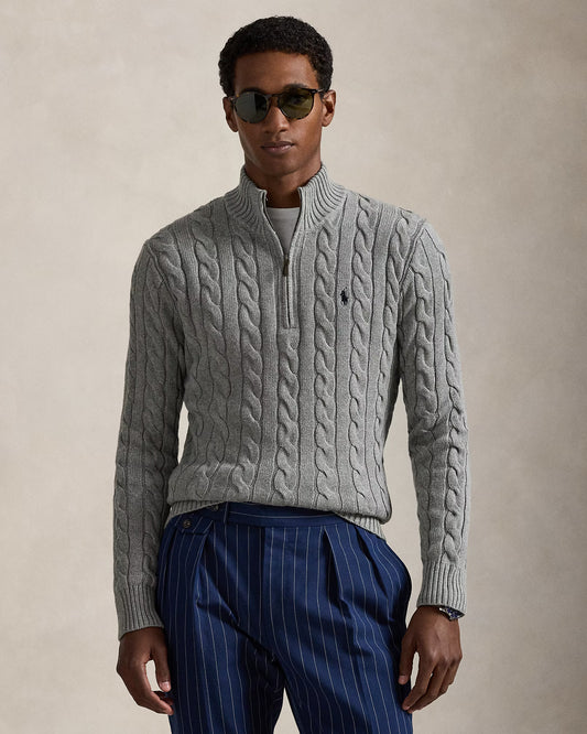 Cable-Knit Cotton Quarter-Zip Jumper Polo Ralph Lauren Fawn Grey Heather colour