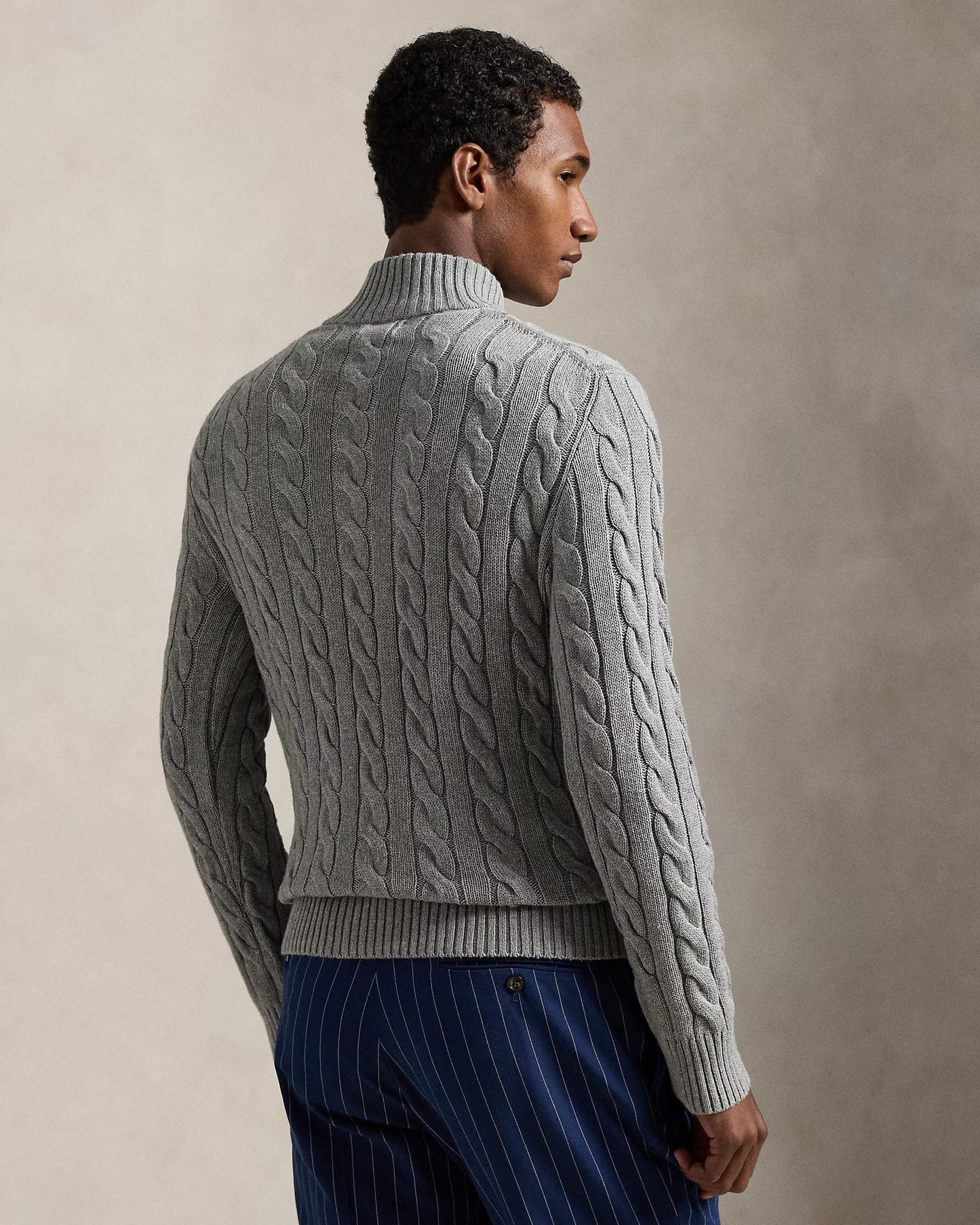 Cable-Knit Cotton Quarter-Zip Jumper Polo Ralph Lauren Fawn Grey Heather colour