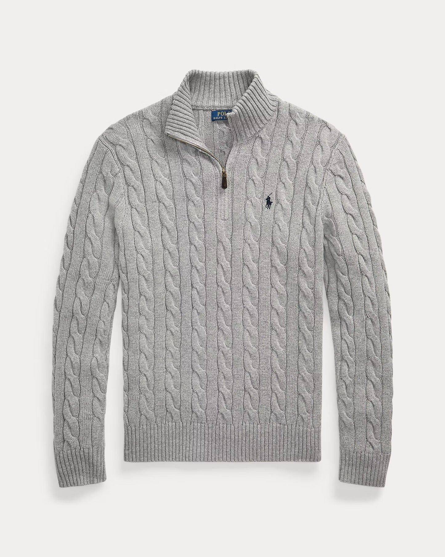 Cable-Knit Cotton Quarter-Zip Jumper Polo Ralph Lauren Fawn Grey Heather colour