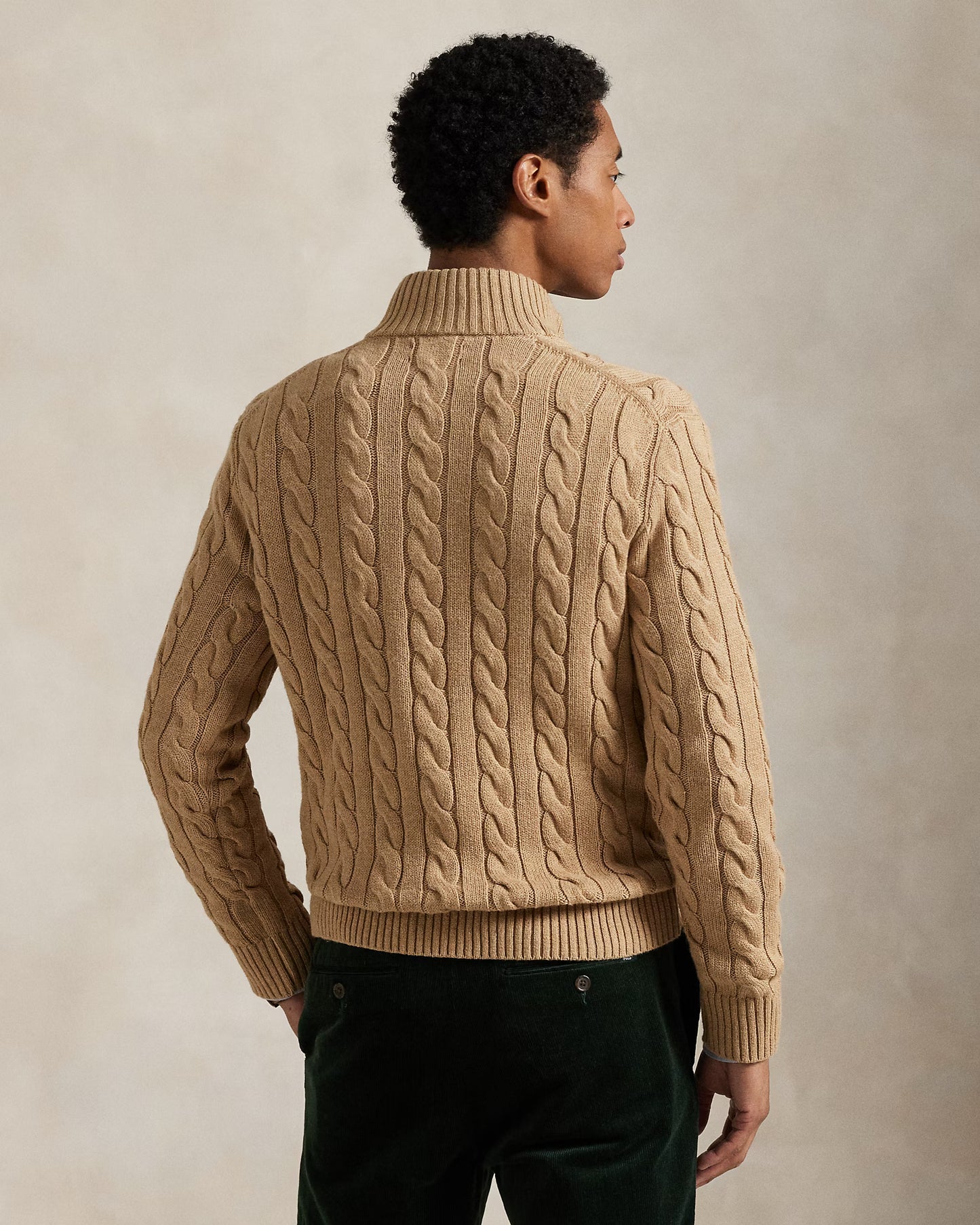 Cable-Knit Cotton Quarter-Zip Jumper Polo Ralph Lauren Camel Melange colour