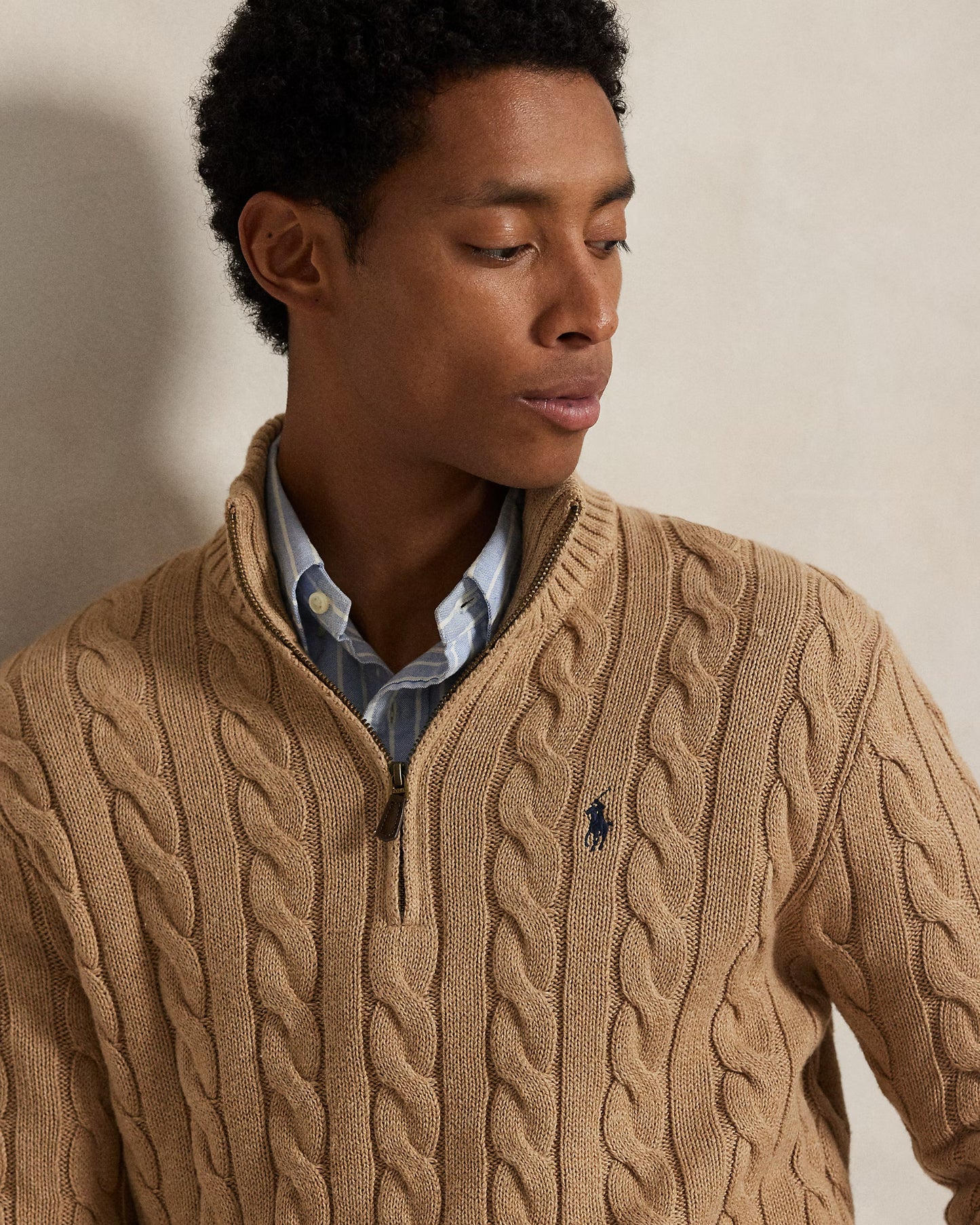 Cable-Knit Cotton Quarter-Zip Jumper Polo Ralph Lauren Camel Melange colour
