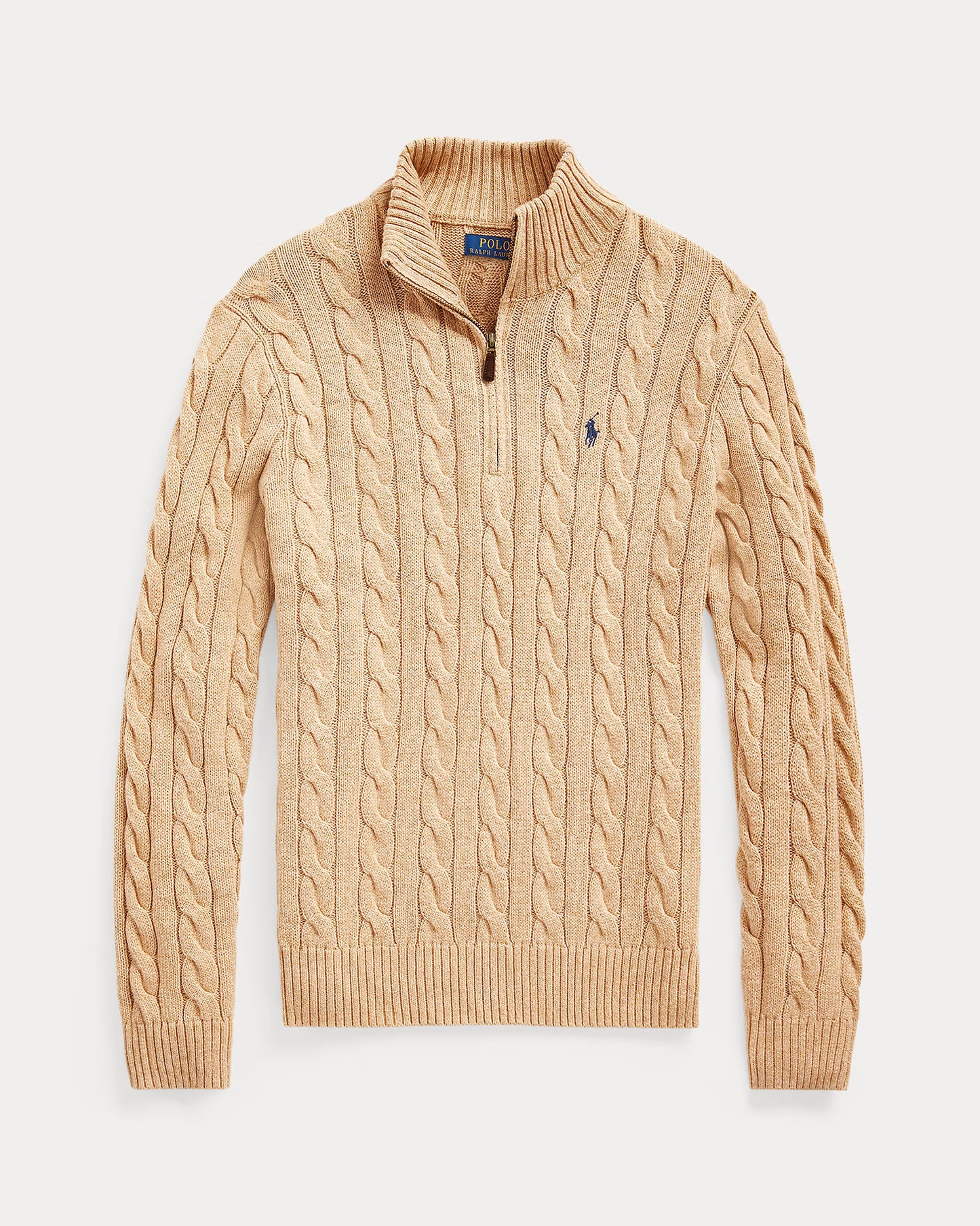 Cable-Knit Cotton Quarter-Zip Jumper Polo Ralph Lauren Camel Melange colour