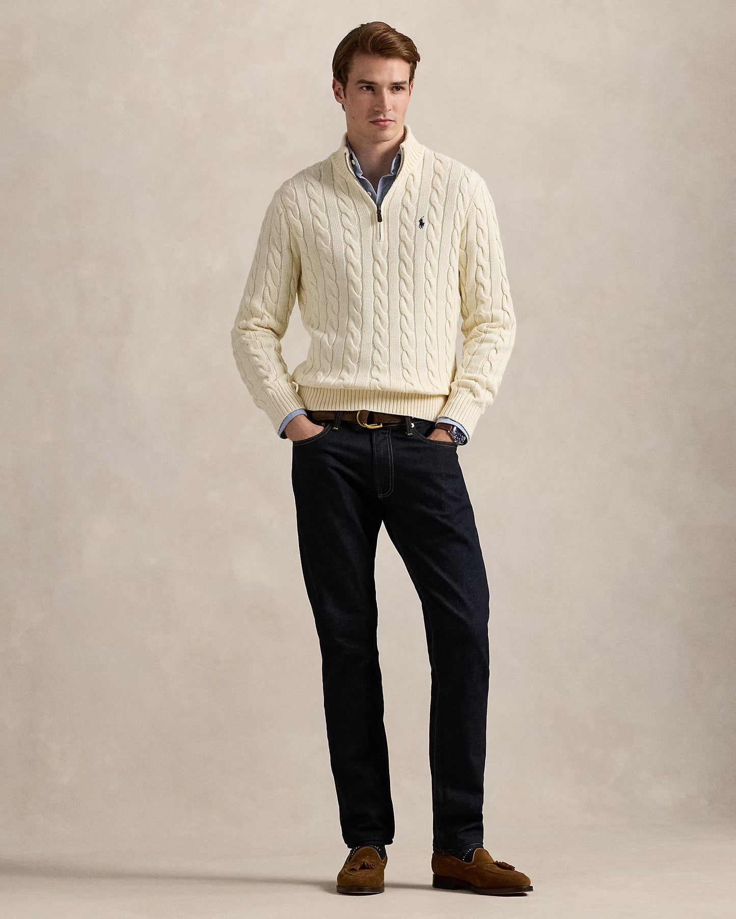 Cable-Knit Cotton Quarter-Zip Jumper Polo Ralph Lauren Andover Cream colour