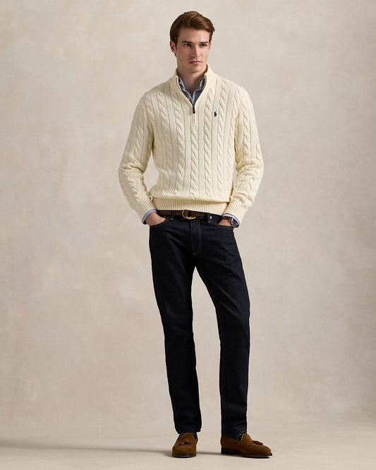 Cable-Knit Cotton Quarter-Zip Jumper Polo Ralph Lauren Andover Cream colour