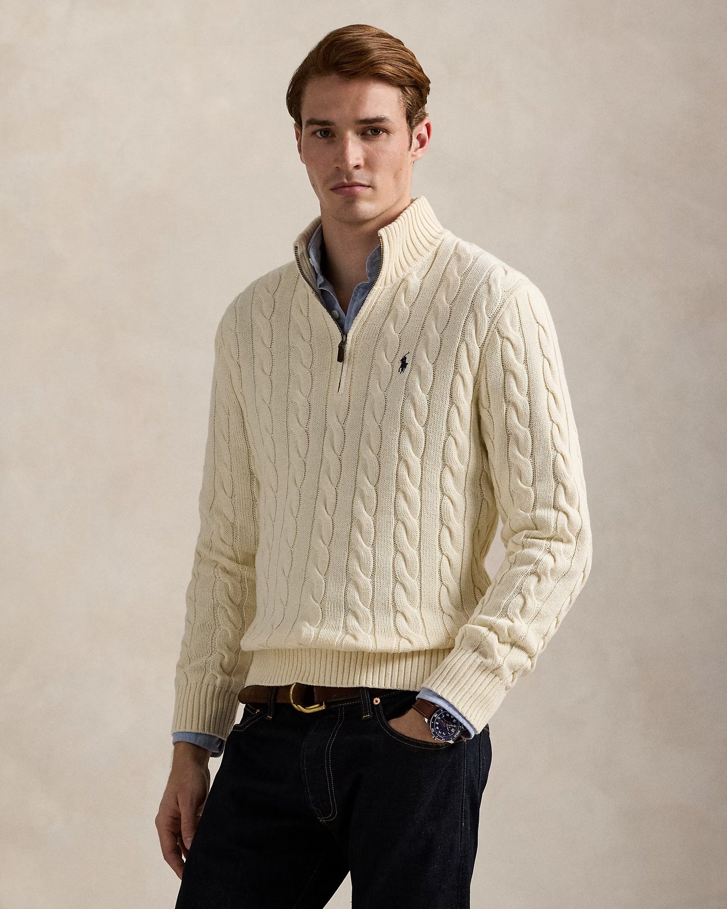 Cable-Knit Cotton Quarter-Zip Jumper Polo Ralph Lauren Andover Cream colour