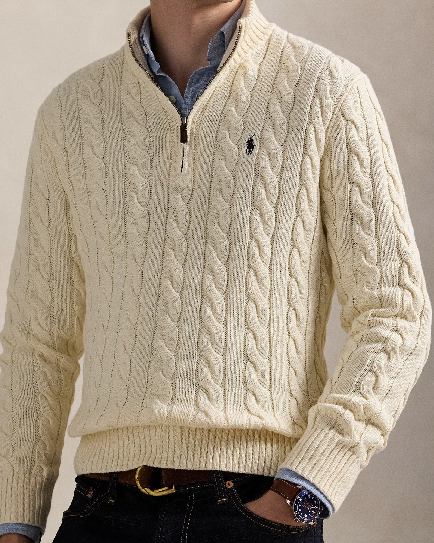 Cable-Knit Cotton Quarter-Zip Jumper Polo Ralph Lauren Andover Cream colour