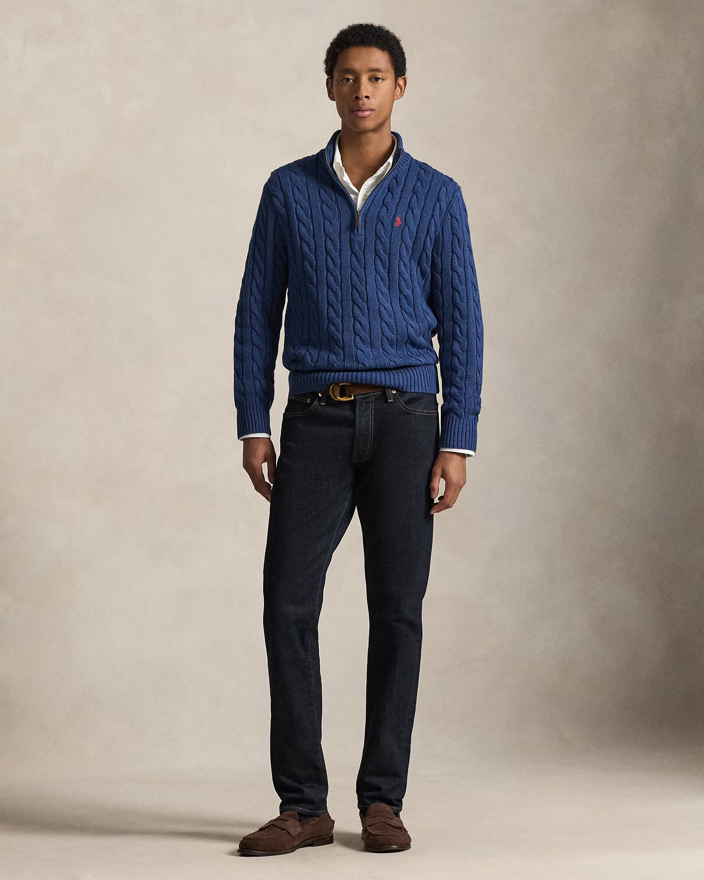 Cable-Knit Cotton Quarter-Zip Jumper Polo Ralph Lauren Rustic Navy Heather colour