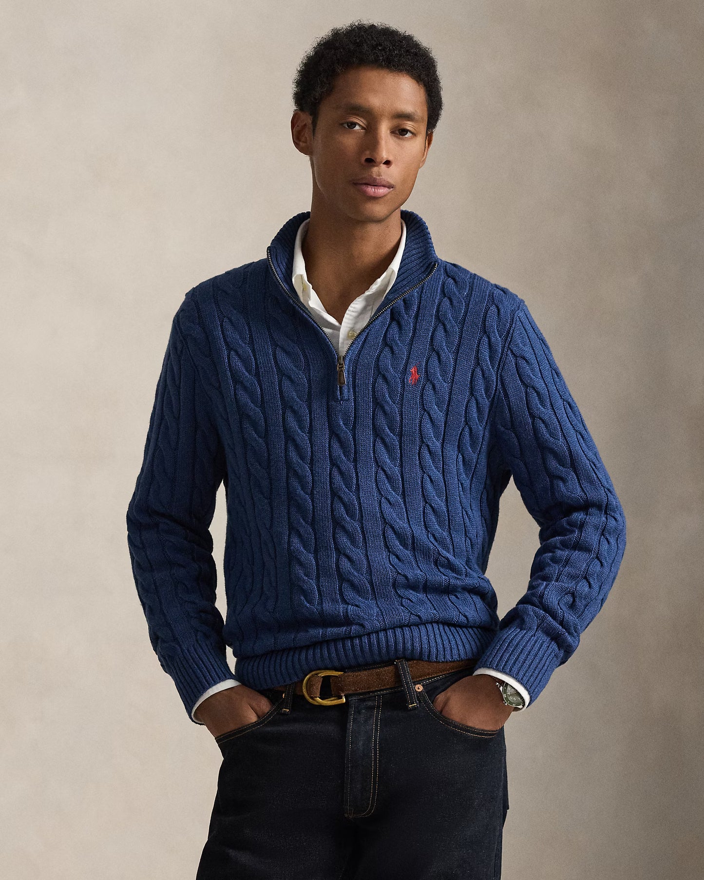 Cable-Knit Cotton Quarter-Zip Jumper Polo Ralph Lauren Rustic Navy Heather colour