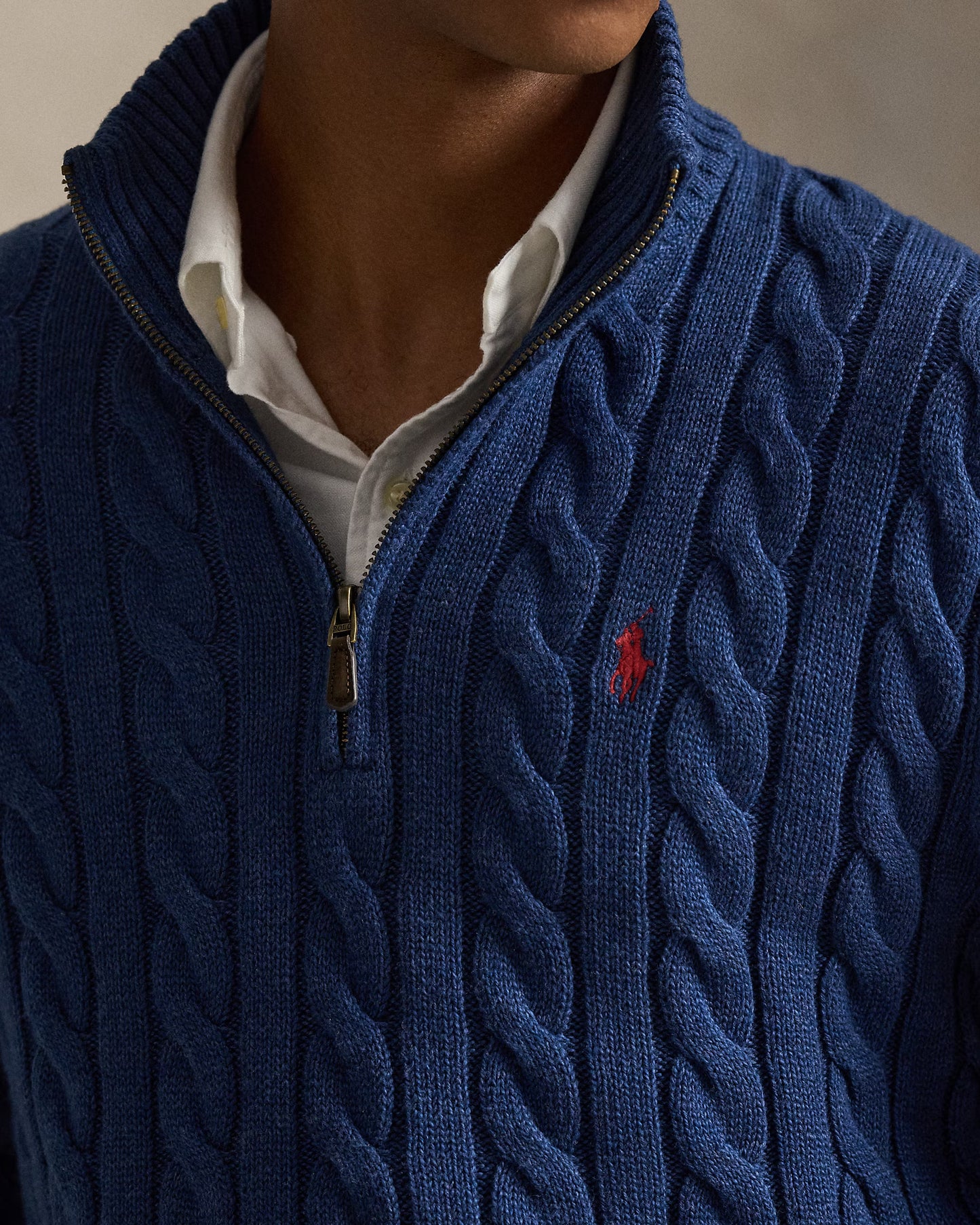 Cable-Knit Cotton Quarter-Zip Jumper Polo Ralph Lauren Rustic Navy Heather colour