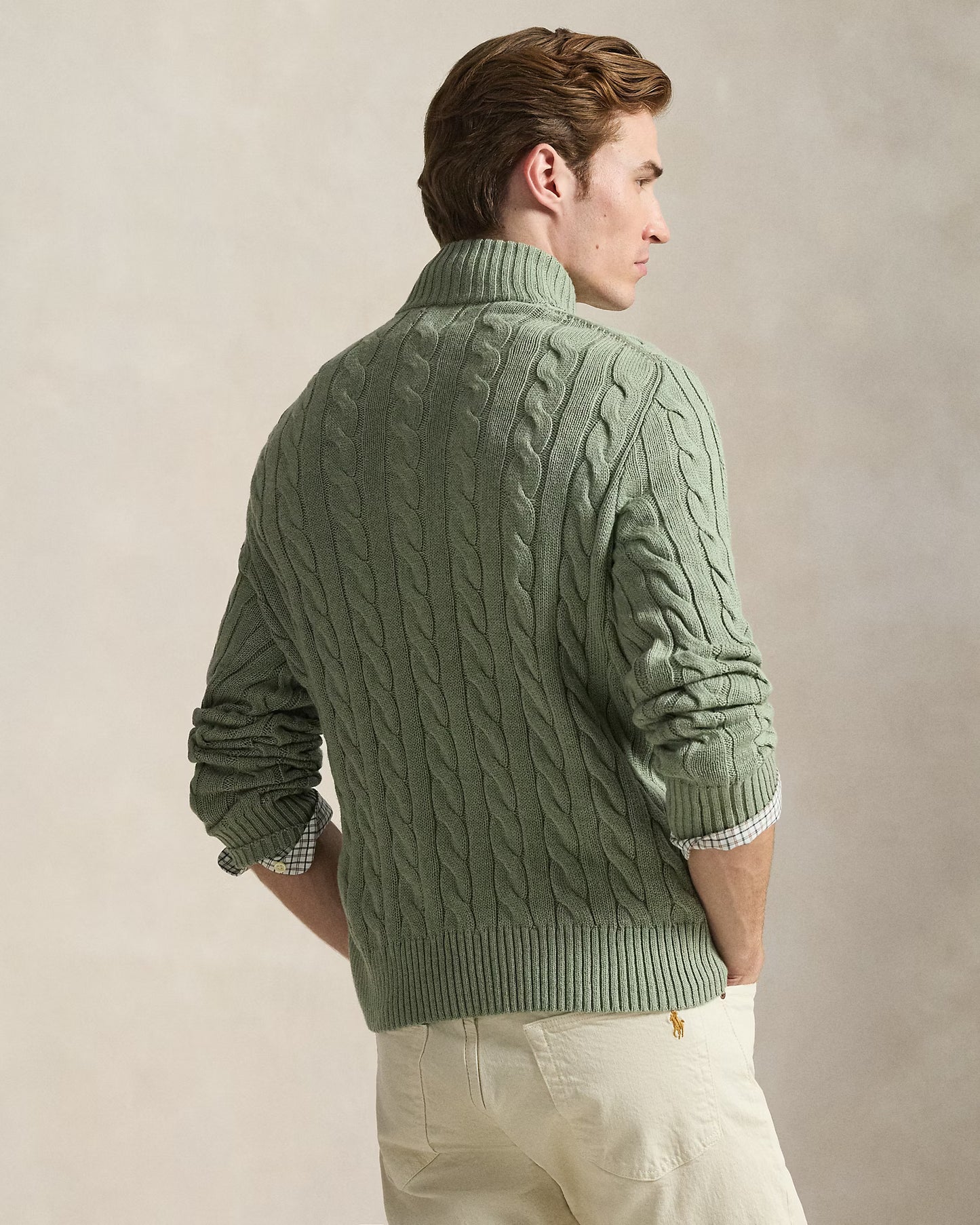 Cable-Knit Cotton Quarter-Zip Jumper Polo Ralph Lauren Fern Green Heather colour