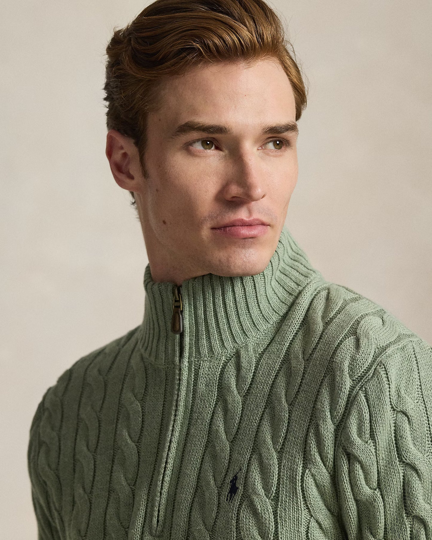 Cable-Knit Cotton Quarter-Zip Jumper Polo Ralph Lauren Fern Green Heather colour