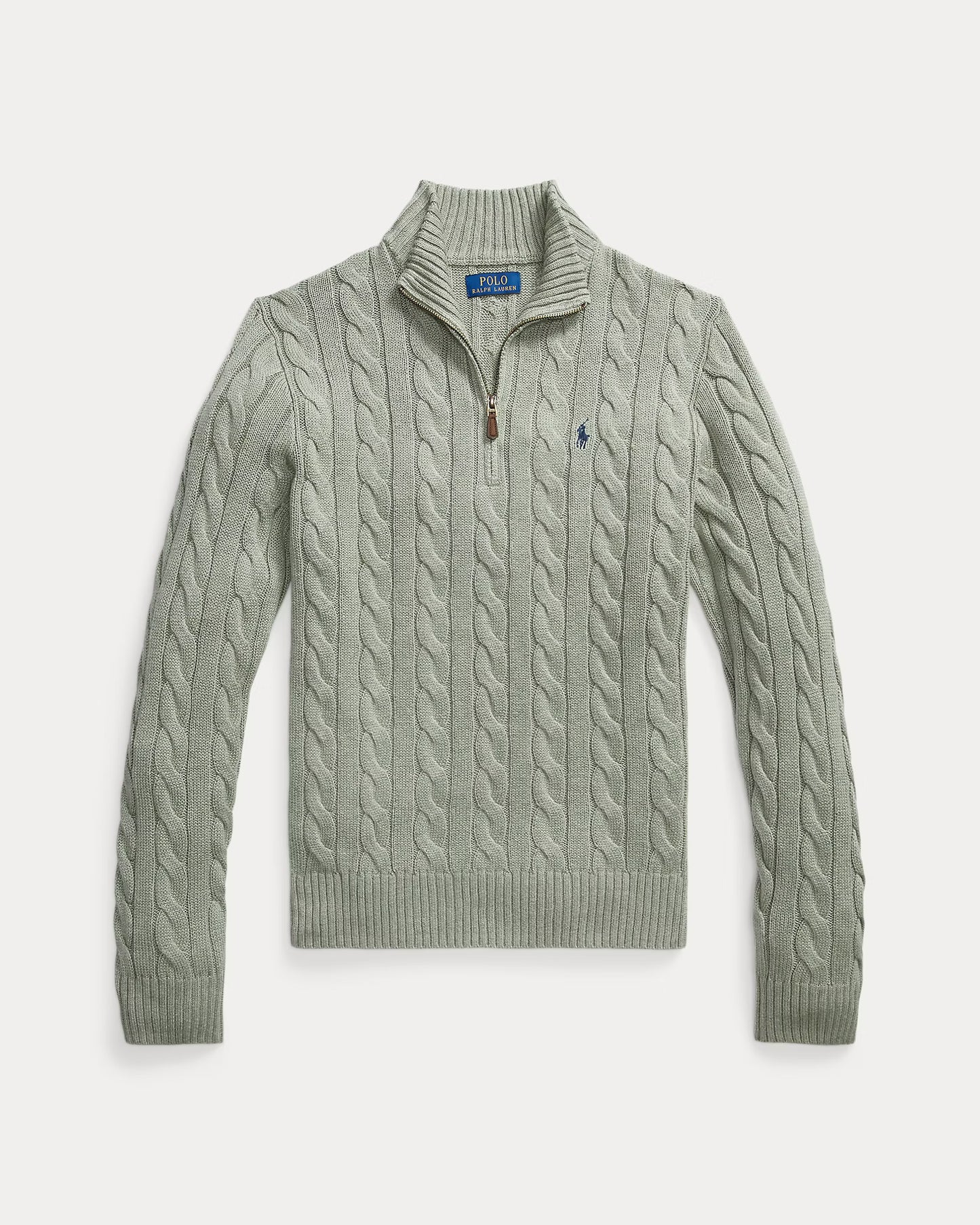 Cable-Knit Cotton Quarter-Zip Jumper Polo Ralph Lauren Fern Green Heather colour